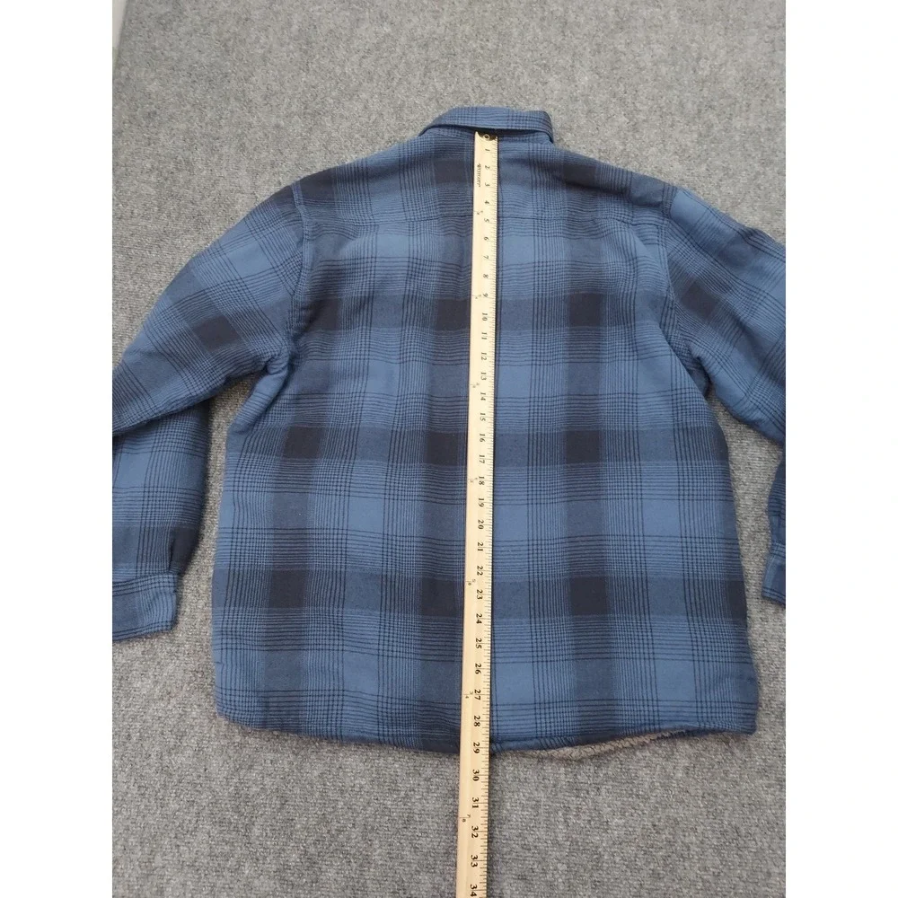 Wrangler Sherpa Lined Flannel Shirt Shacket Mens Medium Blue Plaid Button Front